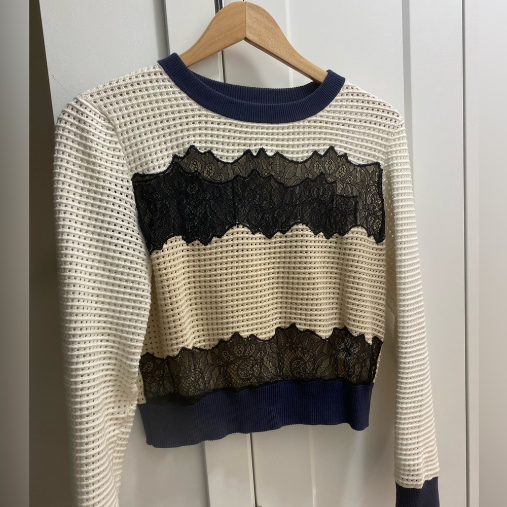 SELF PORTRAIT cropped sweater with lace inserts. Fits like a Small